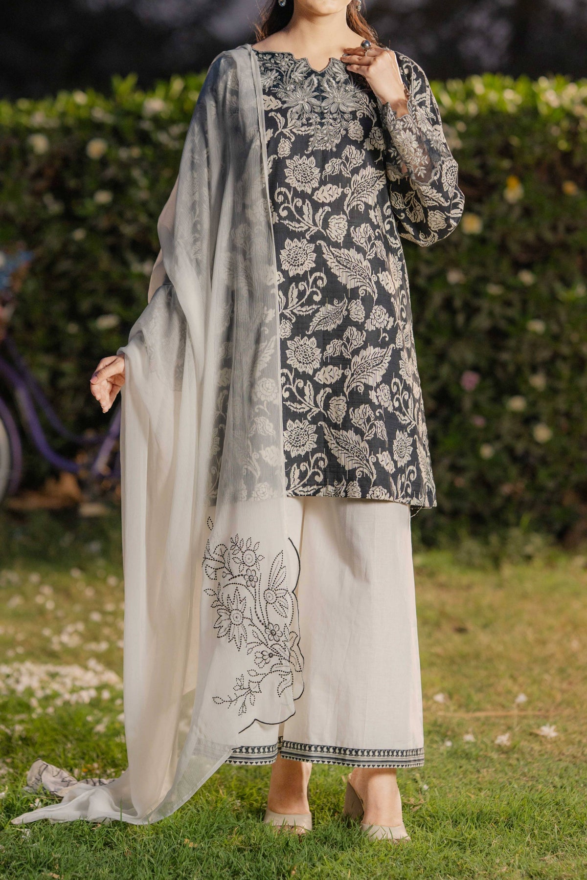 NPSA3077 Printed Embroidered Suit - Stitched 3Pc