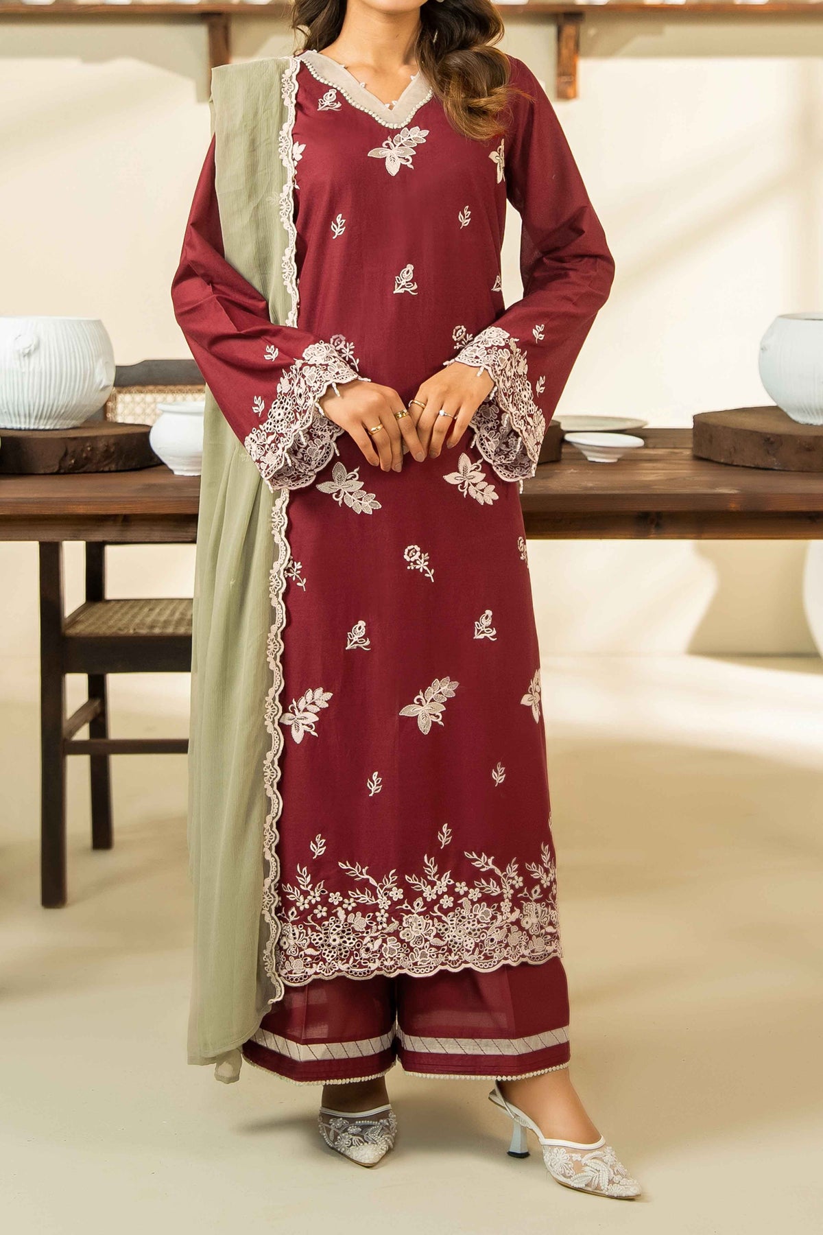 GARNET - Schiffli Embroidered Lawn Suit - 3Pc