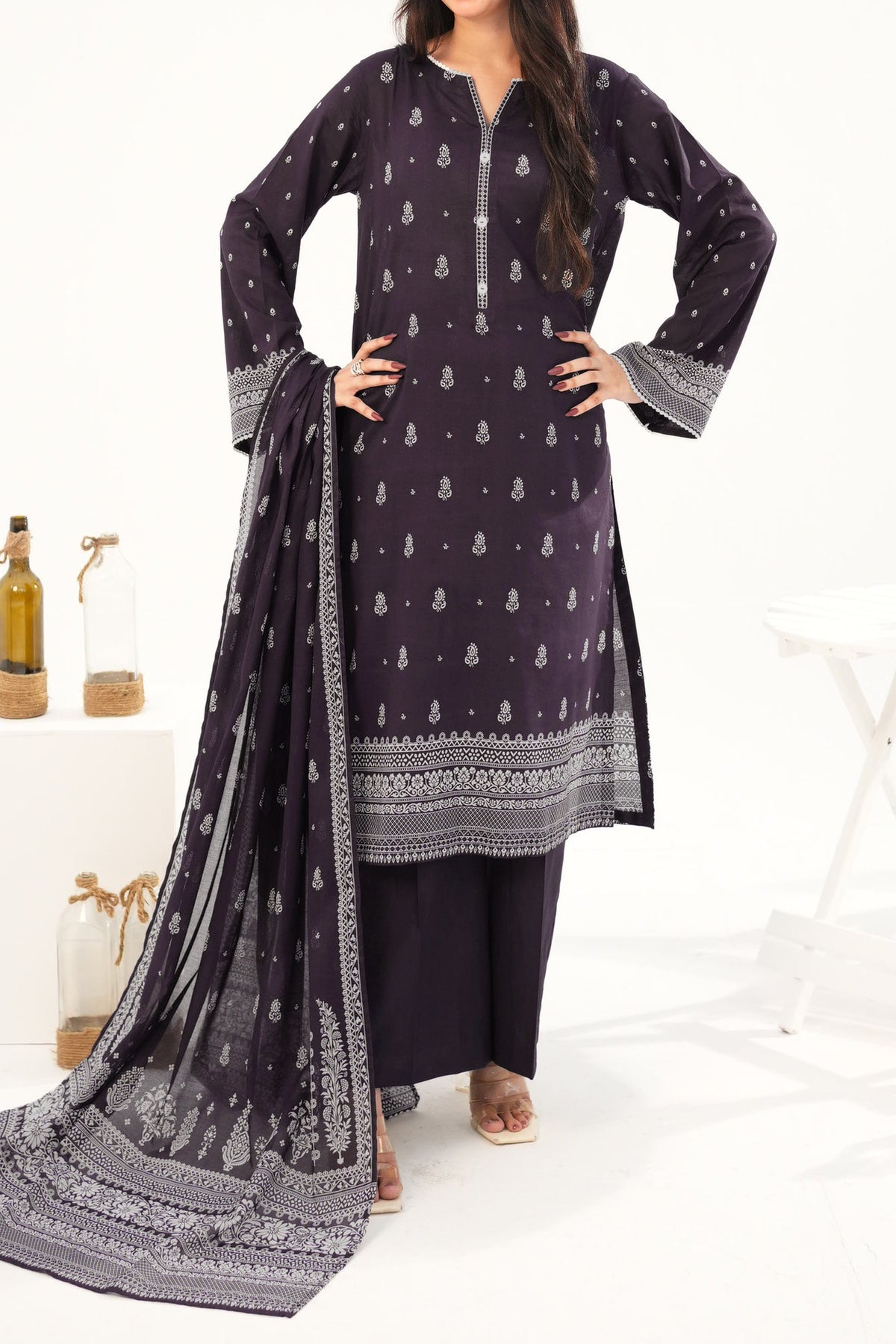 NUSLW3134 Printed Lawn Suit - Unstitched 3Pc
