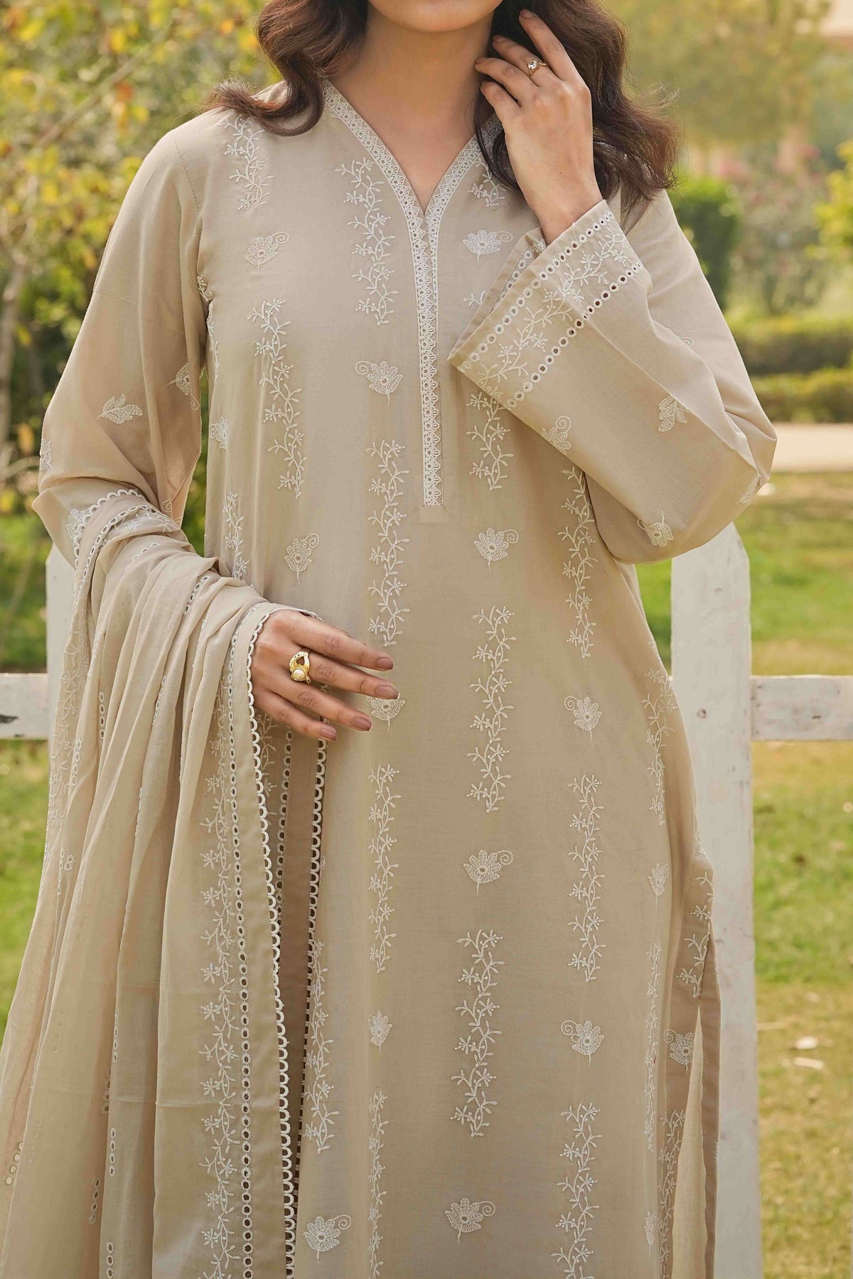 NPSSE3085 Schiffli Embroidered Lawn Suit - Stitched 3Pc