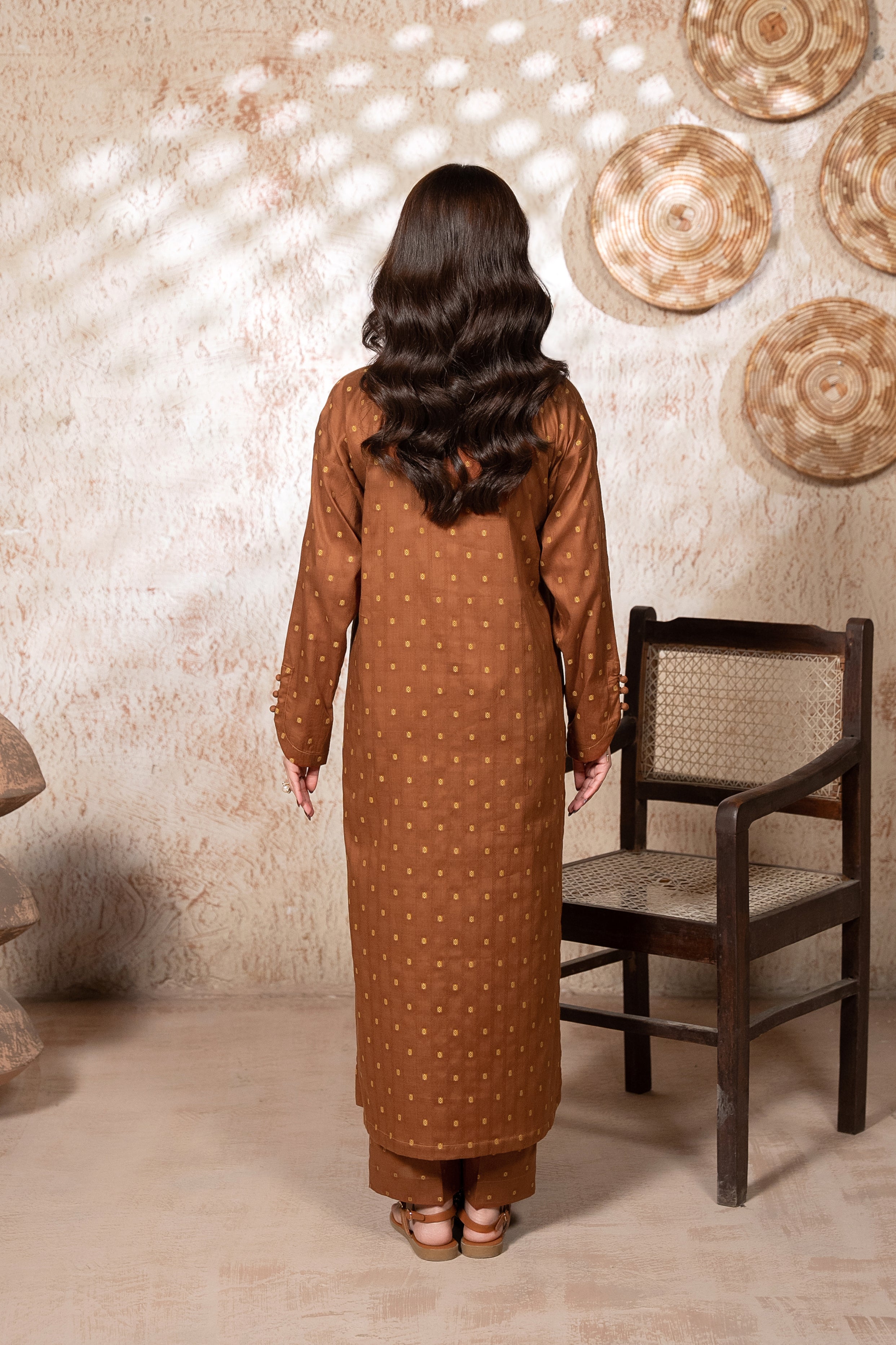 Brown Lawn Jacquard Stitched 2 Piece Suit for Women