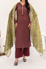 Unstitched 3Pc Printed Lawn Suit - NUSLW3109