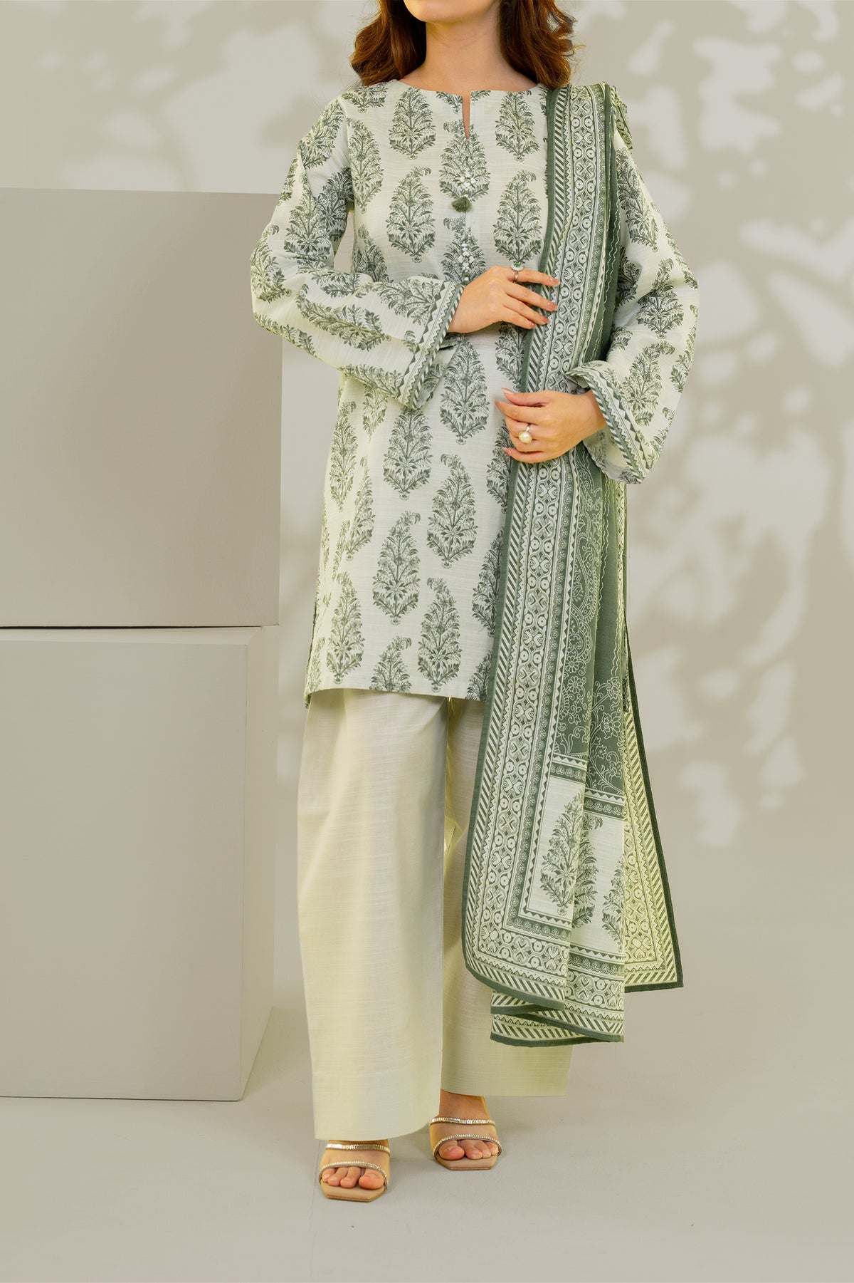 Unstitched 3Pc - Printed Khaddar Suit - 263006