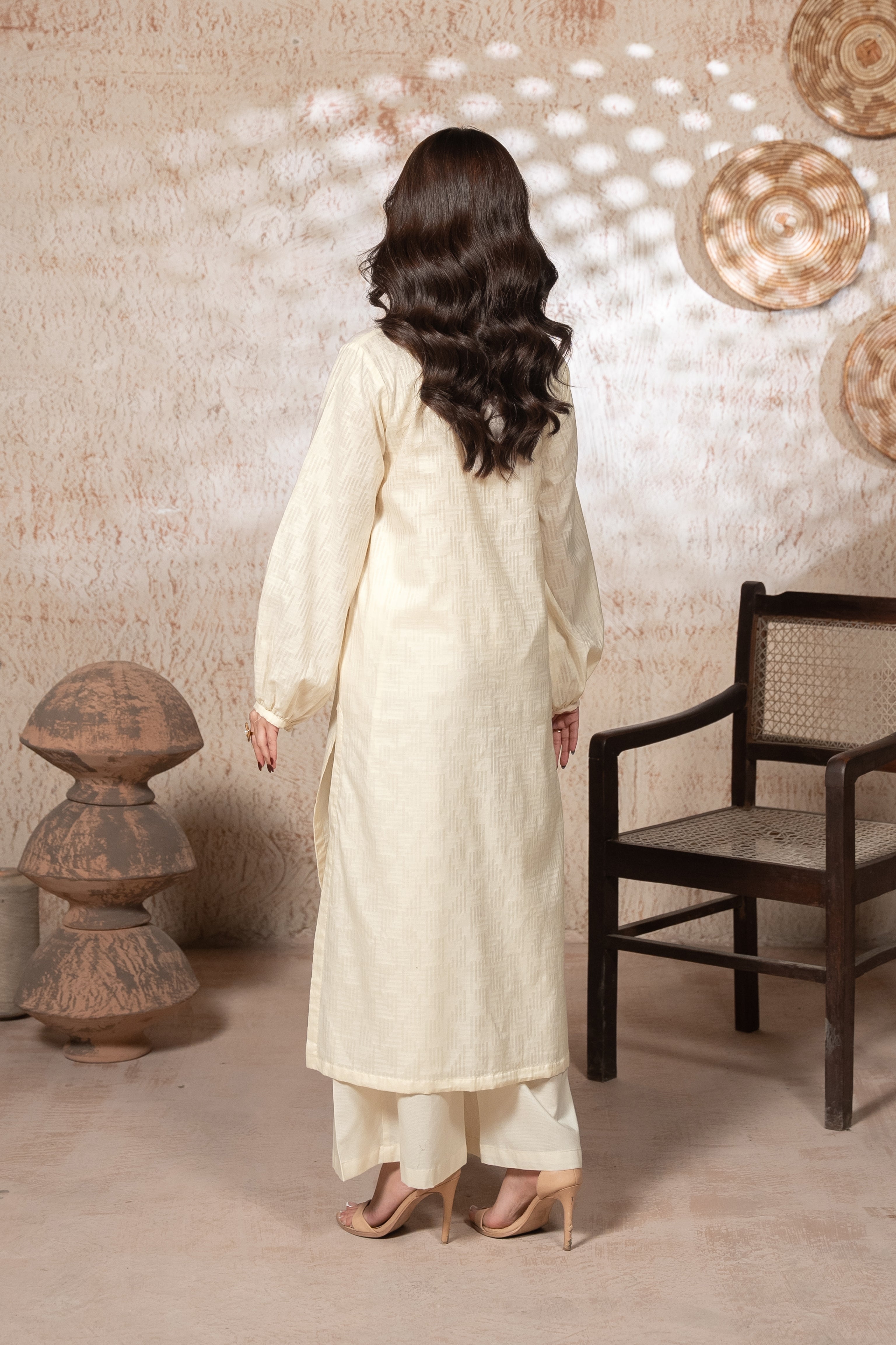 White Lawn Jacquard Stitched 2 Piece Suit for Women