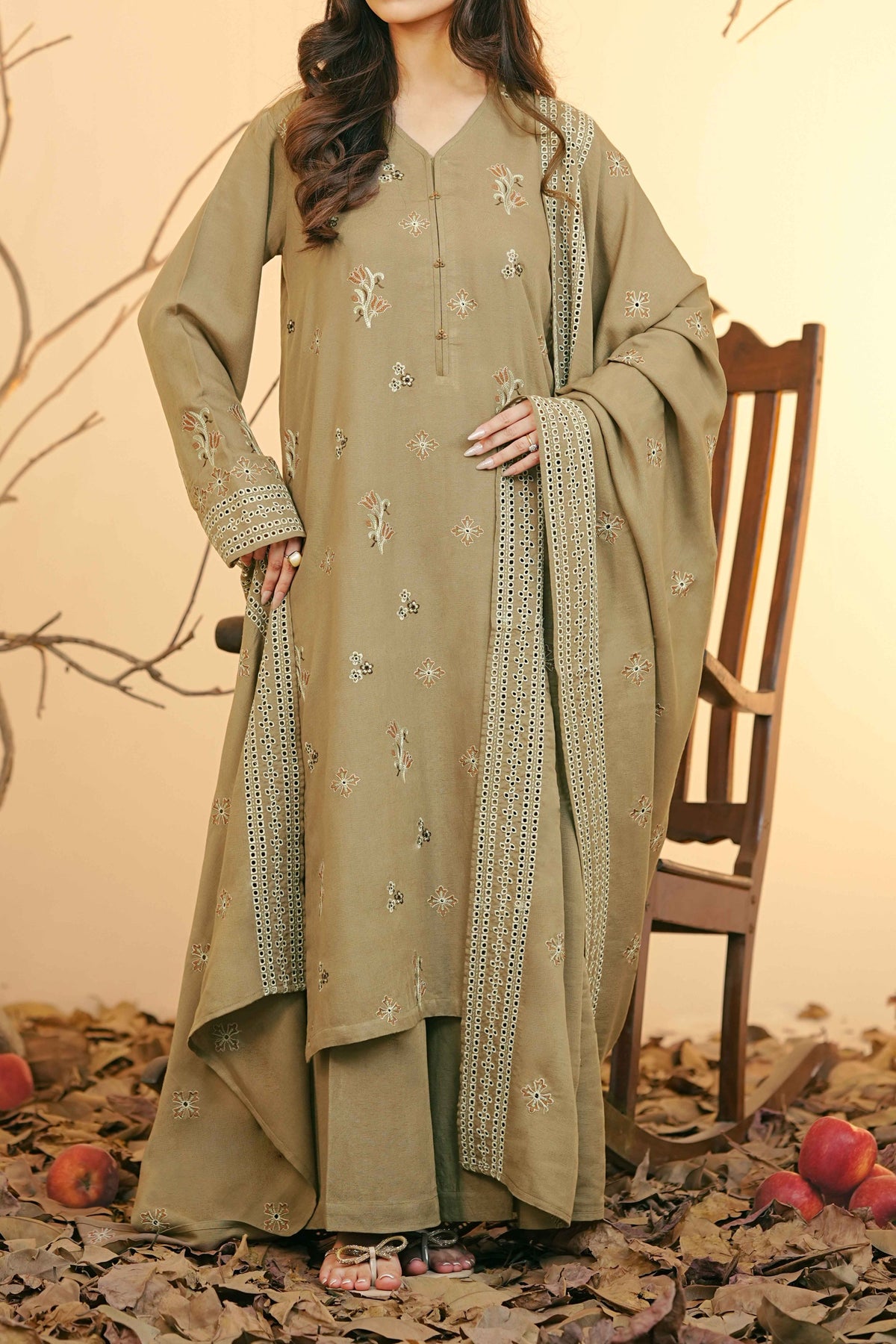TAUPE - Silk Karandi Suit - 3 Piece - 3214
