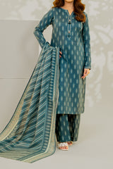 Unstitched 3Pc - Printed Khaddar Suit - 263015