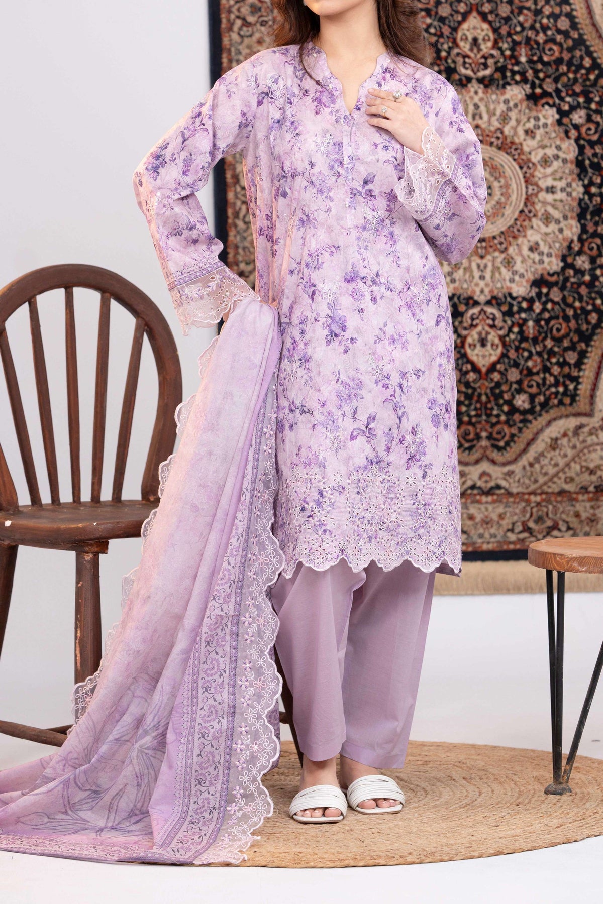 NPSLE3089 Printed Embroidered Lawn Suit - Stitched 3Pc