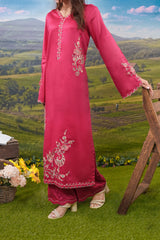 Cotton Satin Shirt with Solid Dyed Trouser featuring detailed stitching