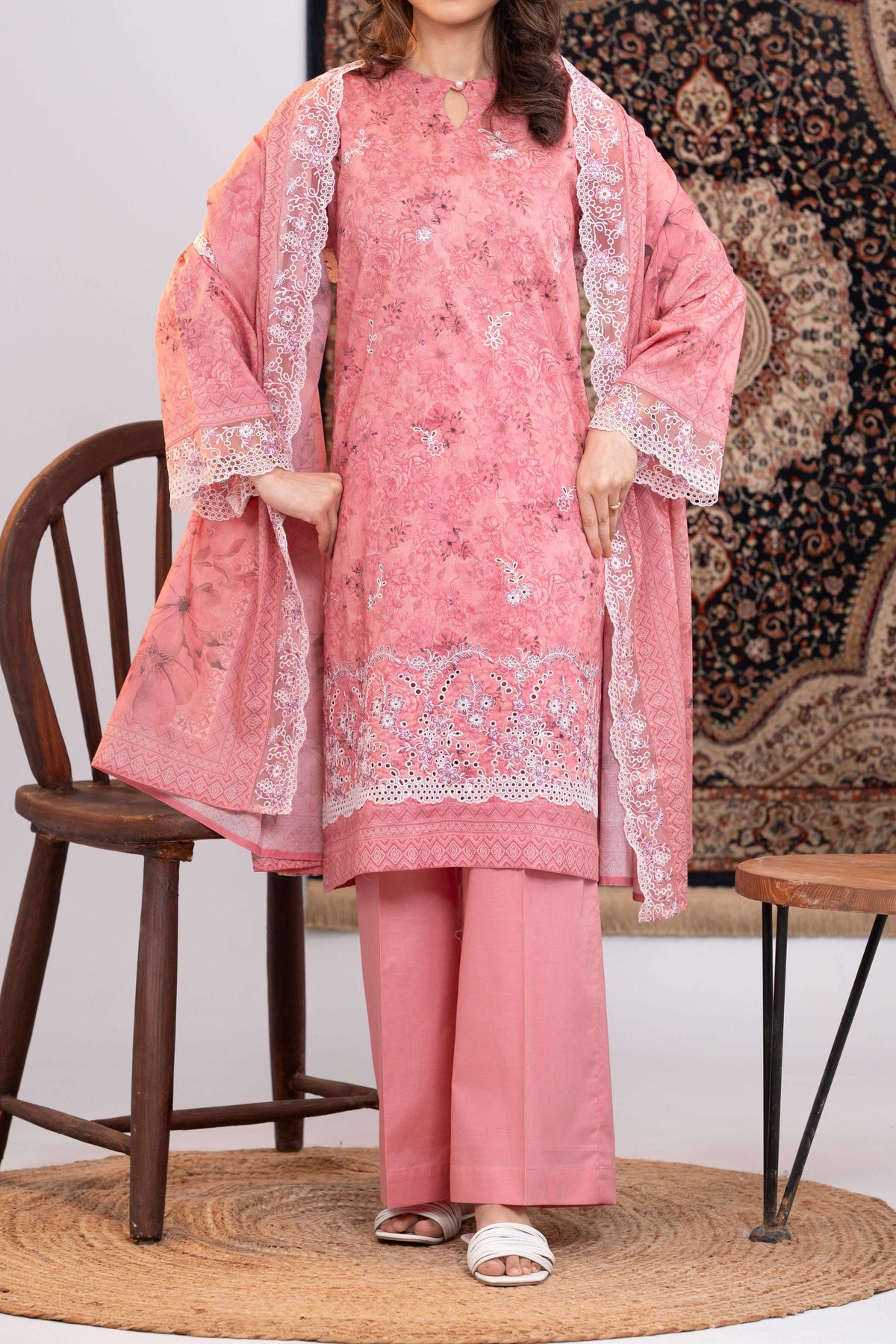 NUSLE3060 Printed Embroidered Suit - Unstitched 3Pc
