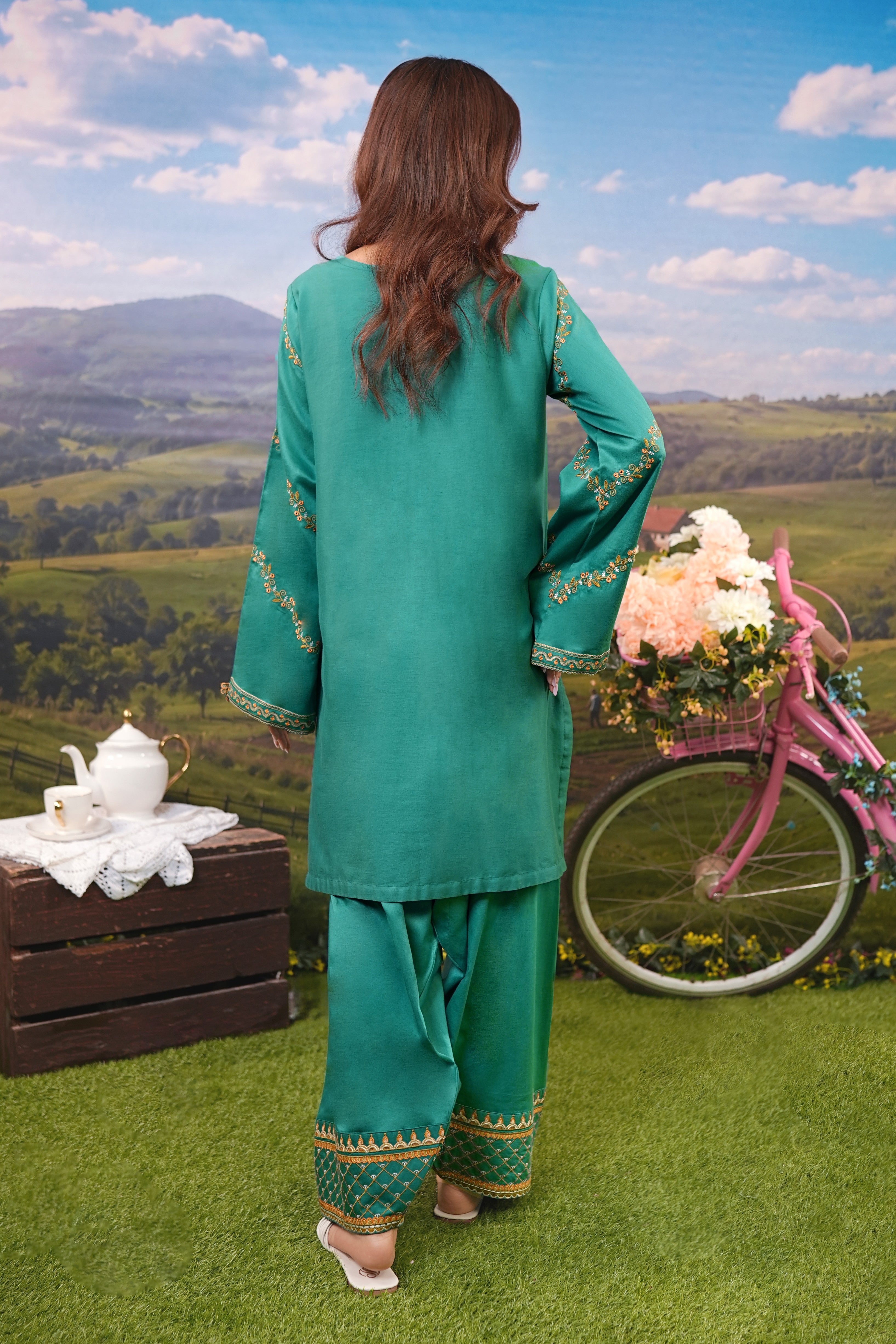 Cotton Satin Shirt with Embroidered Satin Trouser – Elegant Outfit