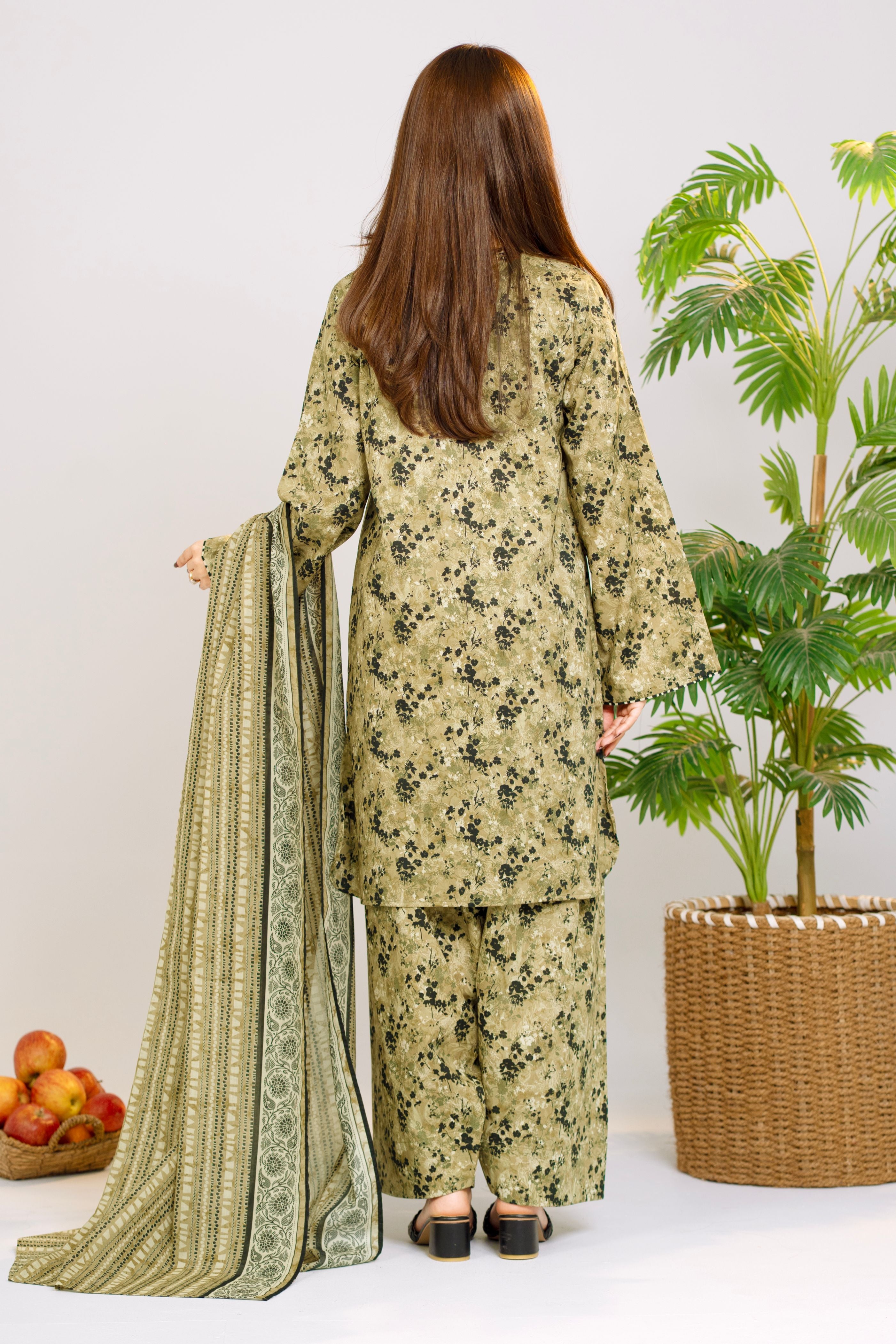 Printed Lawn Suit 3Pc with Printed Dupatta and Dyed Cambric Trouser