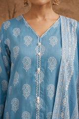 NUSLW3100 Printed Lawn Suit - Unstitched 3Pc