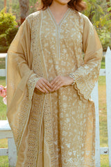 NPSSE3087 Schiffli Embroidered Lawn Suit - Stitched 3Pc