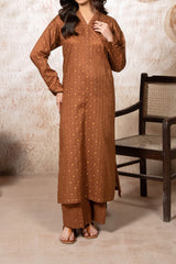 Brown Lawn Jacquard Stitched 2 Piece Suit for Women