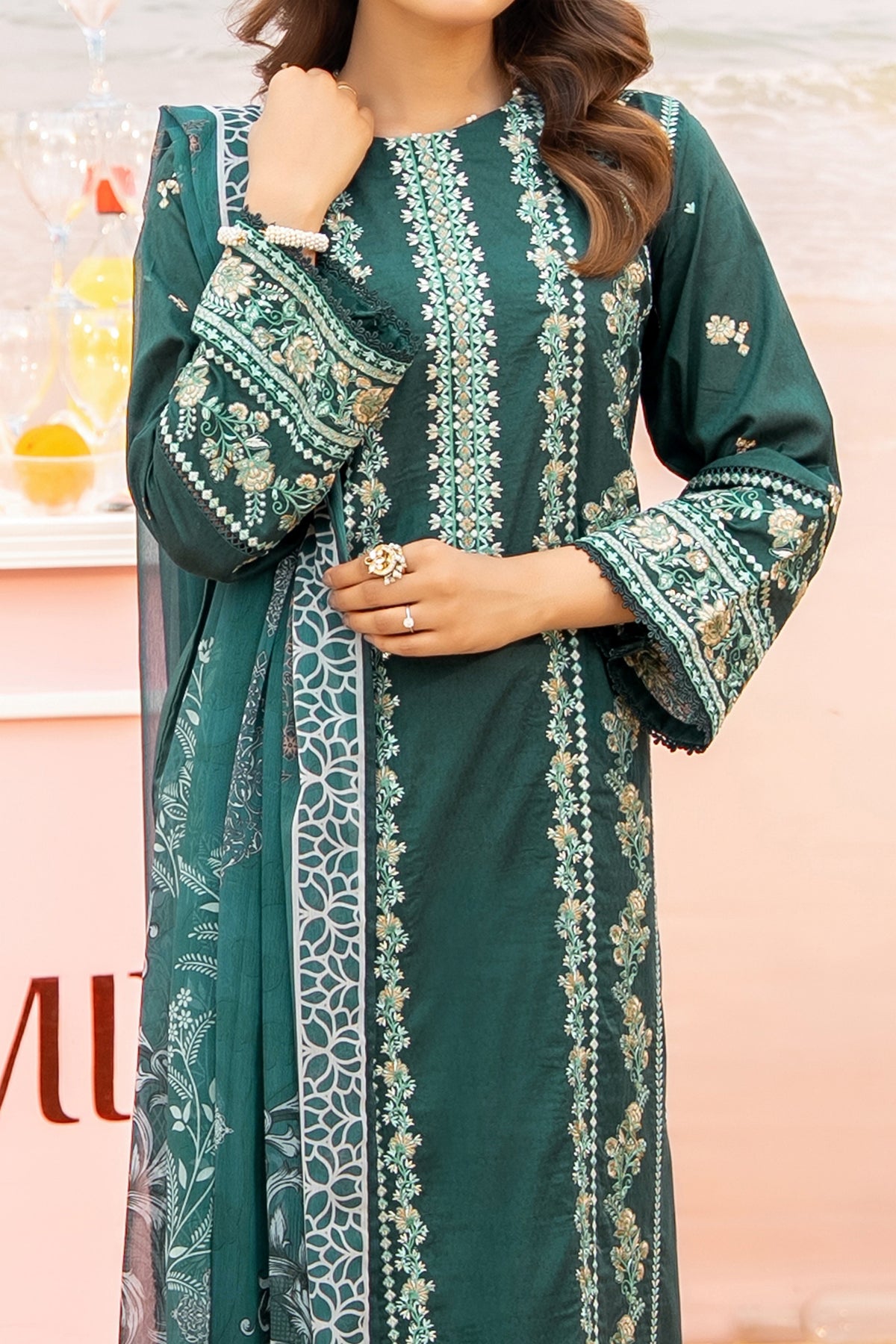 NUSLD3096 Dobby Embroidered Lawn Suit - Unstitched 3Pc