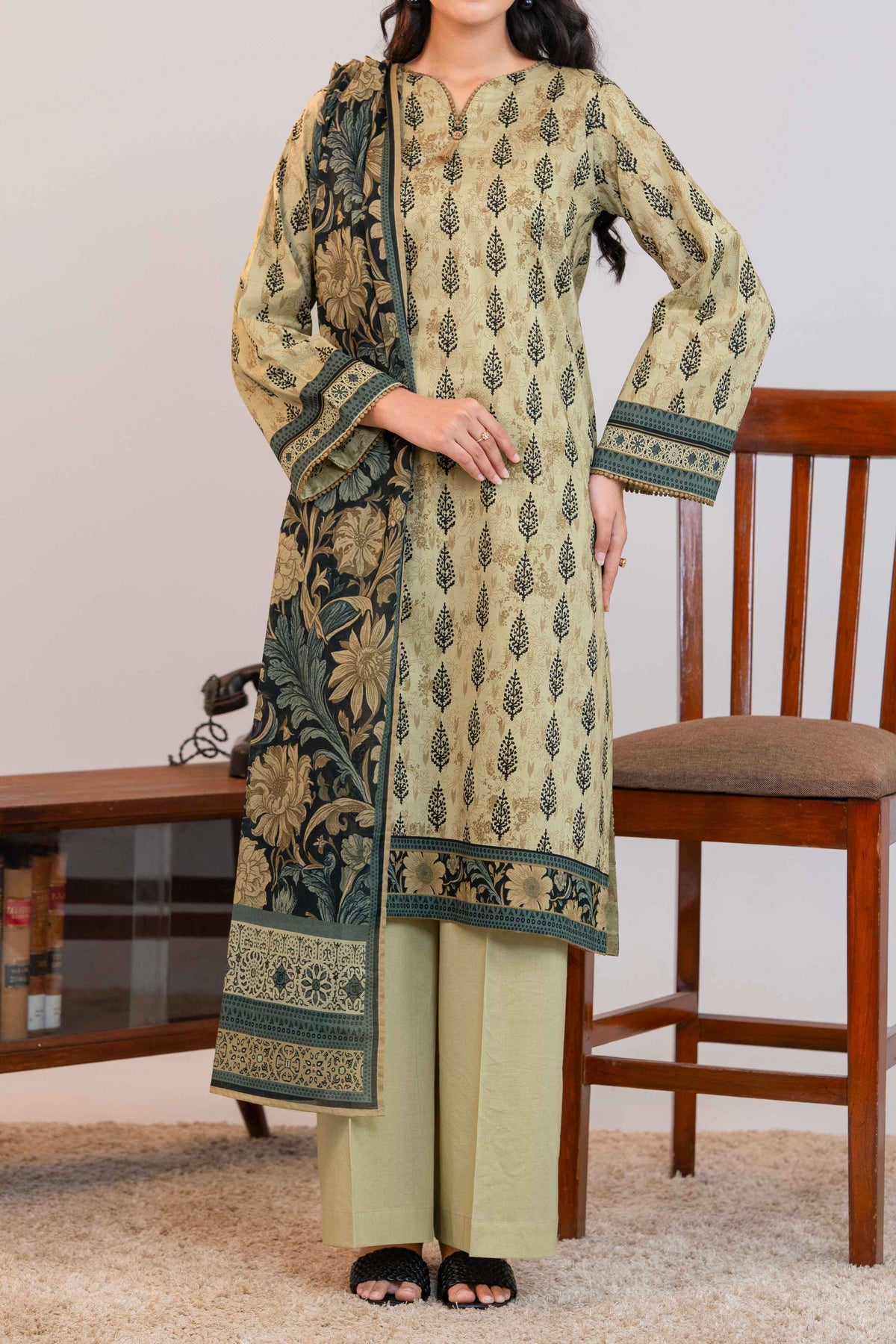 NUSLW3040 Printed Lawn Suit - Unstitched 3Pc