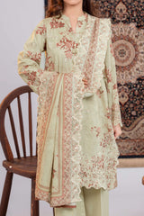 NUSLE3055 Printed Embroidered Suit - Unstitched 3Pc