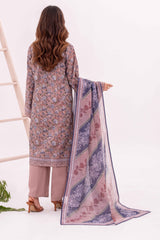 Lilac Printed Lawn Suit 3Pc with Printed Dupatta and Dyed Cambric Trouser