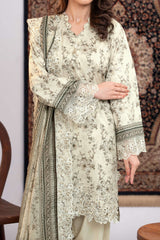 NUSLE3056 Printed Embroidered Suit - Unstitched 3Pc