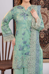 NUSLE3054 Printed Embroidered Suit - Unstitched 3Pc