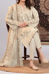 NUSLE3057 Printed Embroidered Suit - Unstitched 3Pc