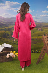 Cotton Satin Shirt with Solid Dyed Trouser featuring detailed stitching