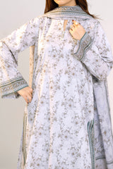 Printed Lawn Suit 3Pc with Printed Dupatta and Dyed Cambric Trouser