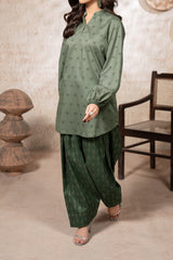 Green Lawn Jacquard Stitched 2 Piece Suit for Women