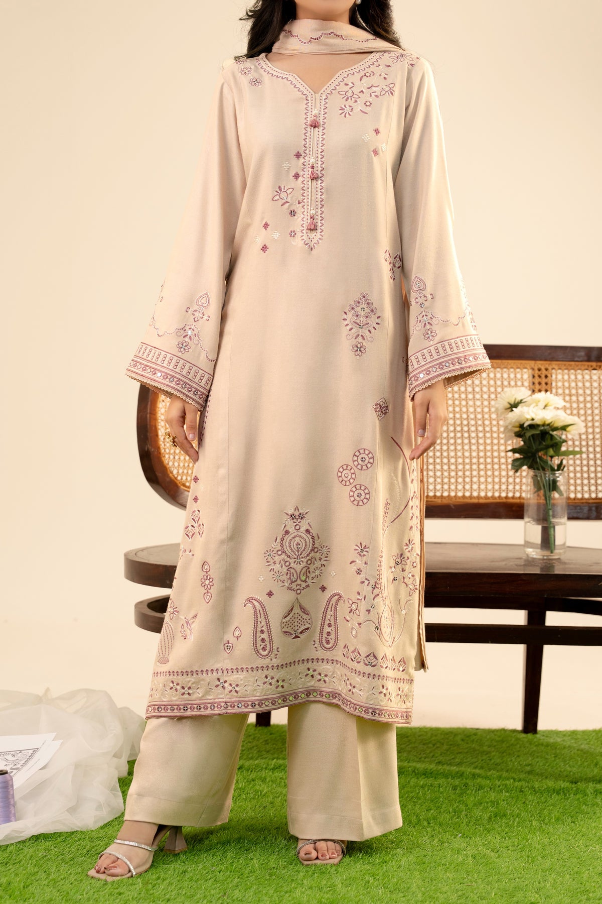 Stitched 3Pc - Peach Embroidered - NPWPDE3022