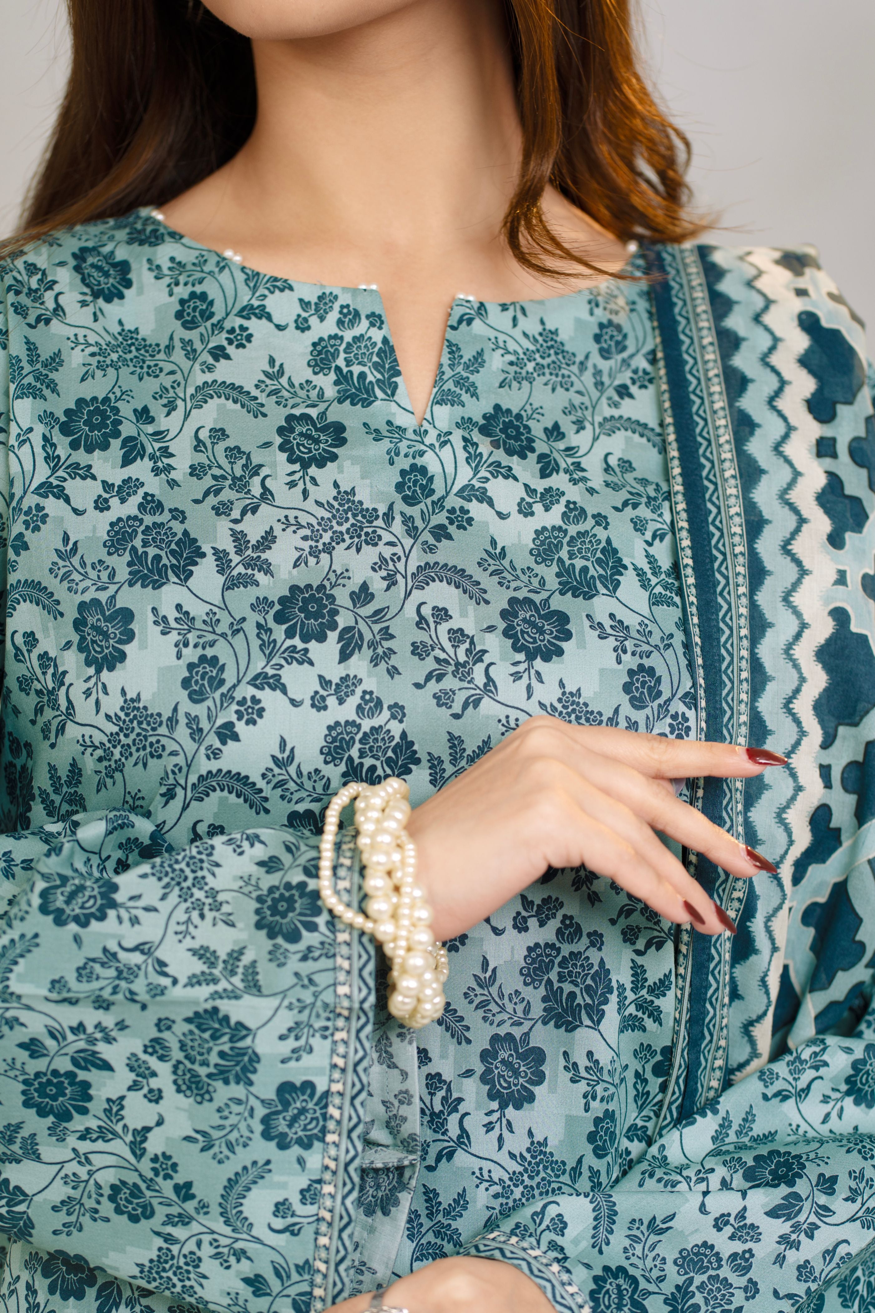 Printed Lawn Suit 3Pc with Printed Dupatta and Dyed Cambric Trouser