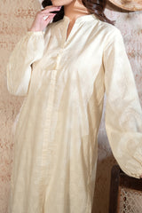 White Lawn Jacquard Stitched 2 Piece Suit for Women