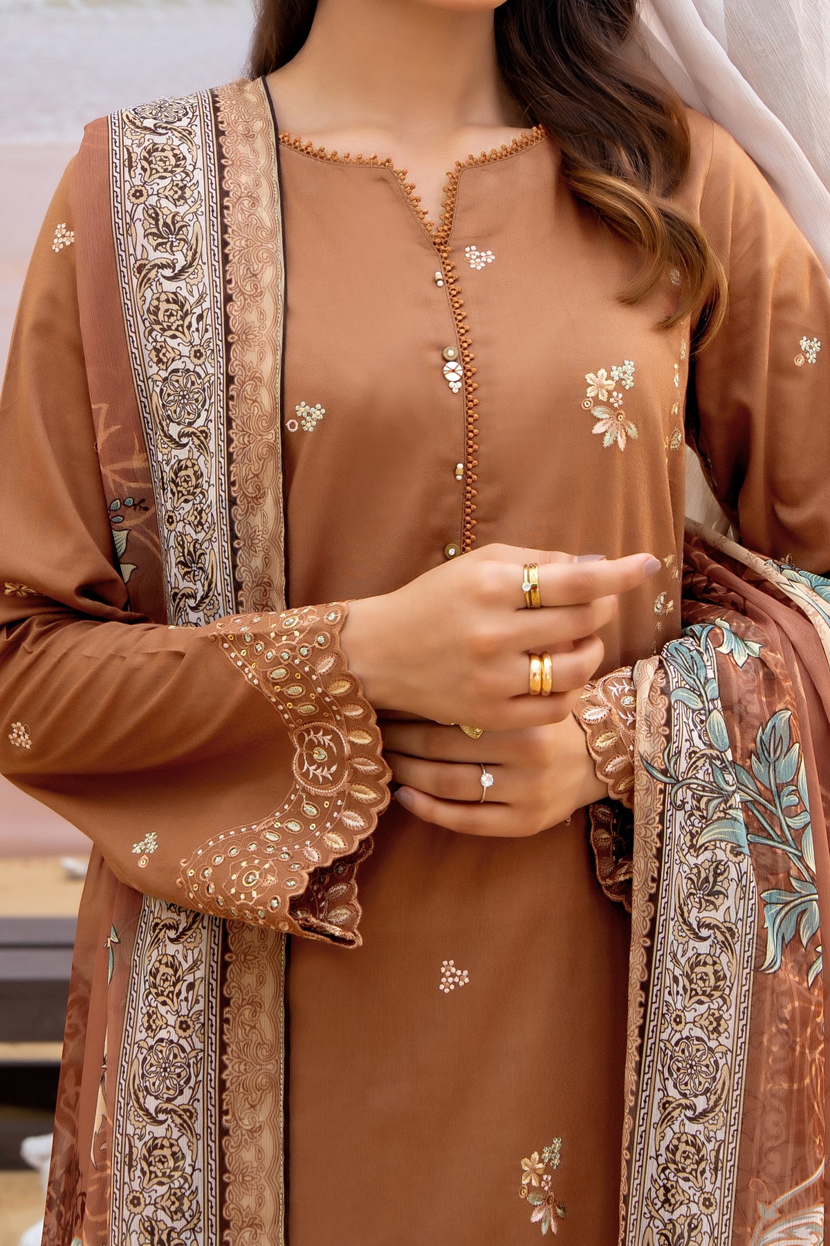 NUSLD3092 Dobby Embroidered Lawn Suit - Unstitched 3Pc
