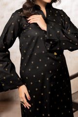 Black Lawn Jacquard Stitched 2 Piece Suit for Women