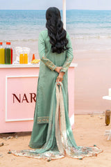 NUSLD3090 Dobby Embroidered Lawn Suit - Unstitched 3Pc