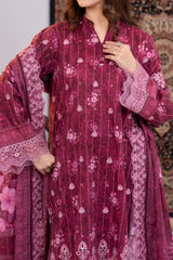 NUSLE3059 Printed Embroidered Suit - Unstitched 3Pc