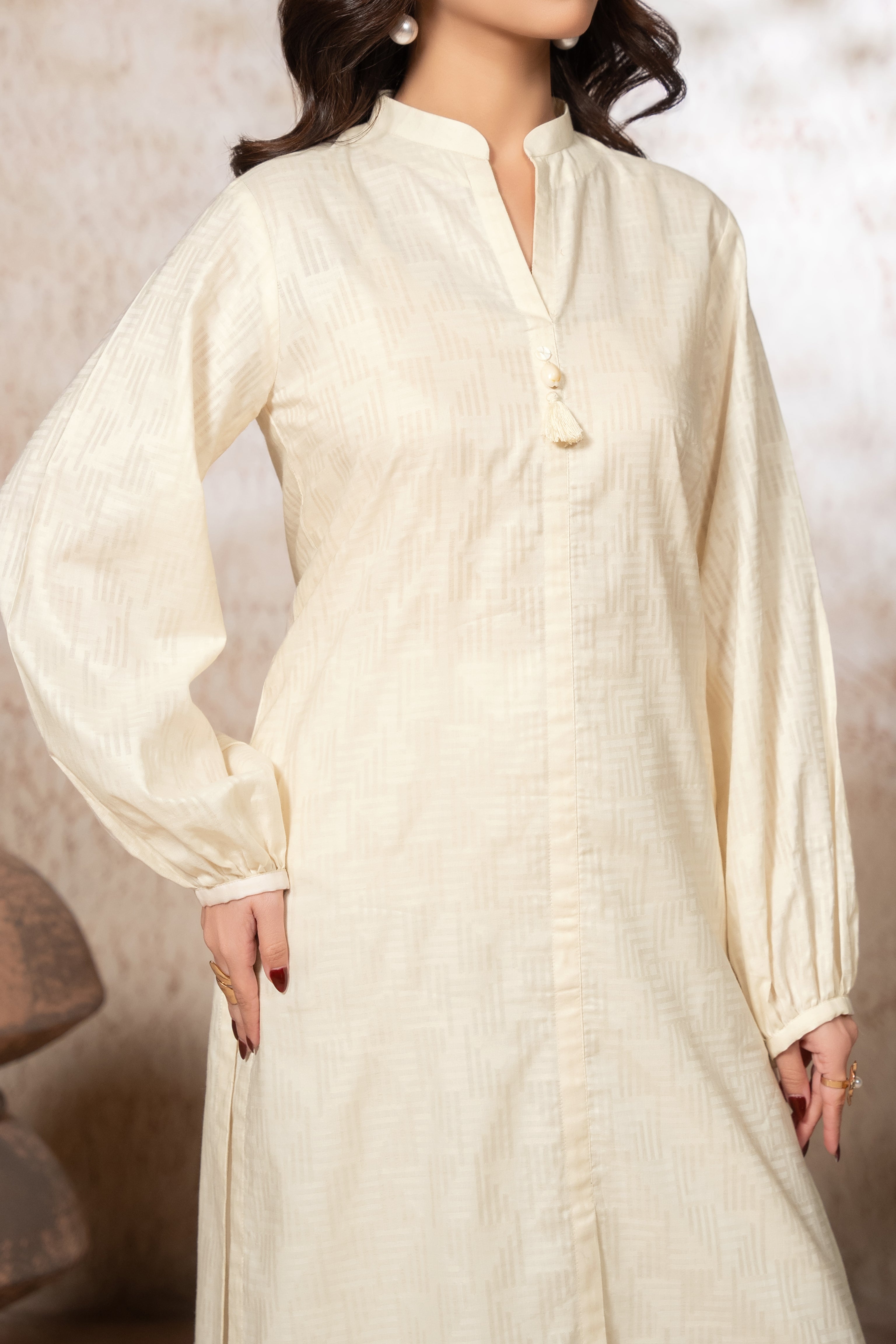 White Lawn Jacquard Stitched 2 Piece Suit for Women