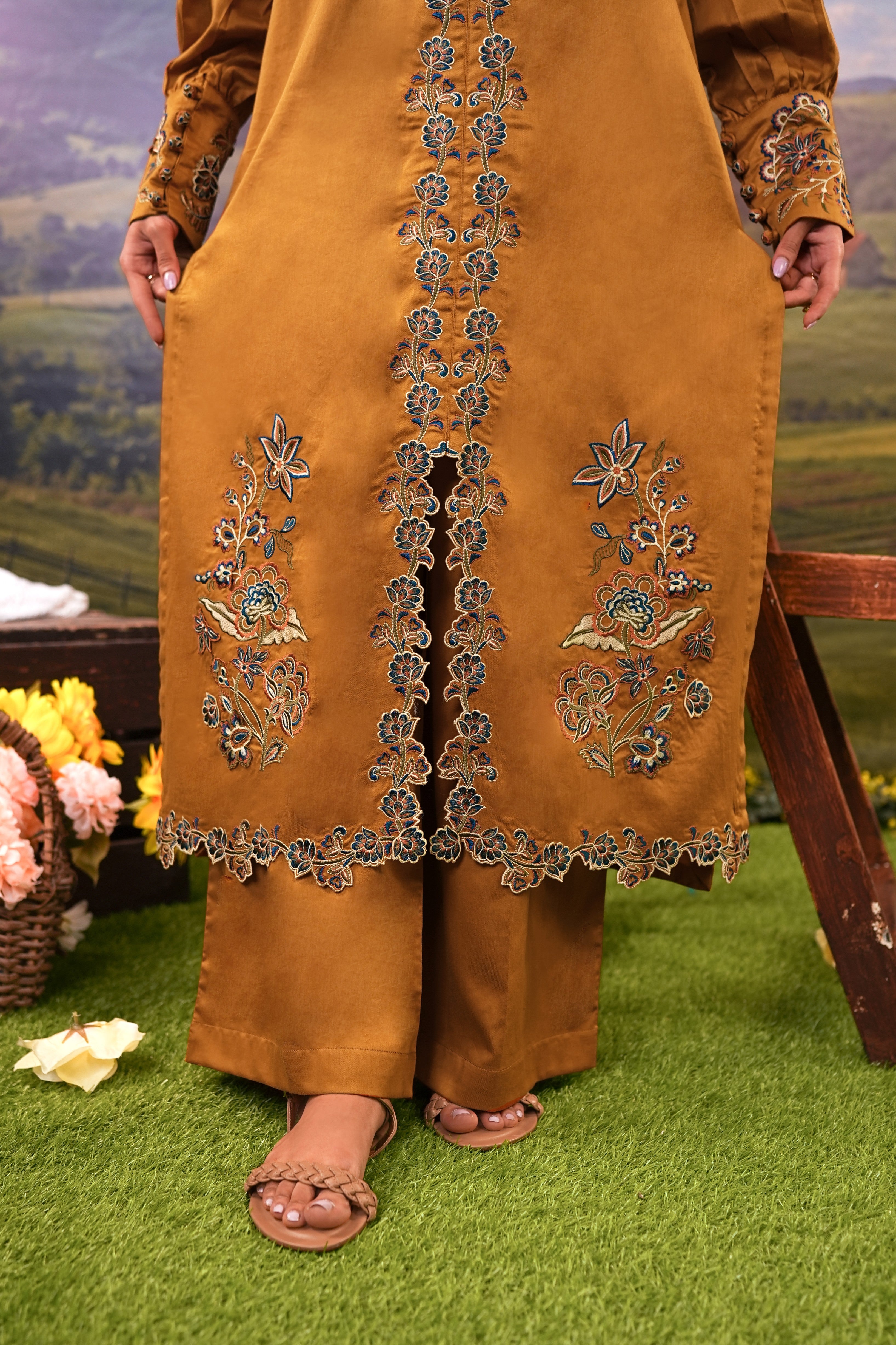 Cotton Satin Shirt with Plain Dyed Trouser – Elegant Outfit