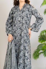 Printed Lawn Suit 3Pc with Printed Dupatta and Dyed Cambric Trouser