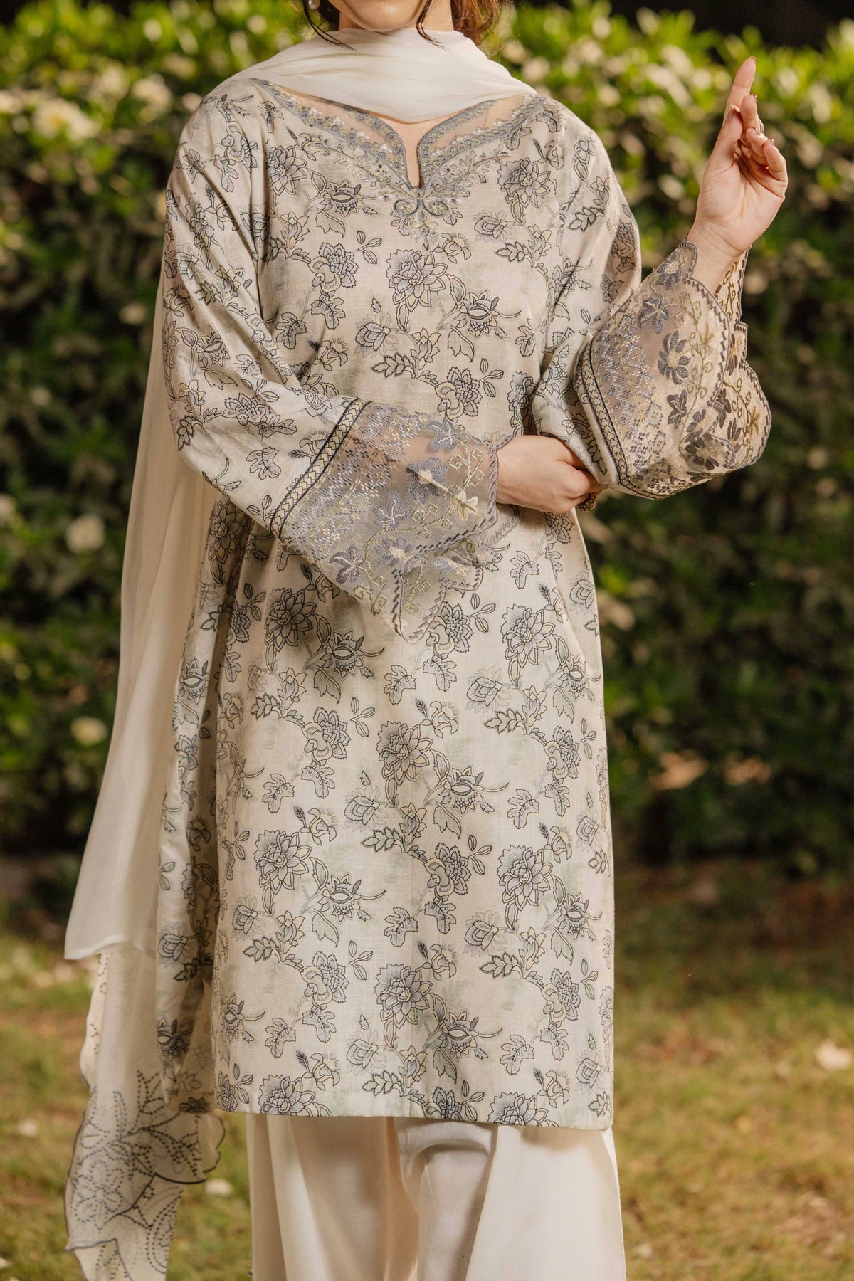 NPSA3076 Printed Embroidered Suit - Stitched 3Pc