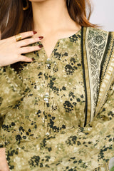 Printed Lawn Suit 3Pc with Printed Dupatta and Dyed Cambric Trouser