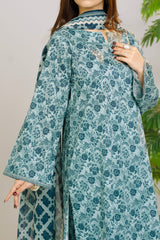 Printed Lawn Suit 3Pc with Printed Dupatta and Dyed Cambric Trouser