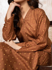 Brown Lawn Jacquard Stitched 2 Piece Suit for Women