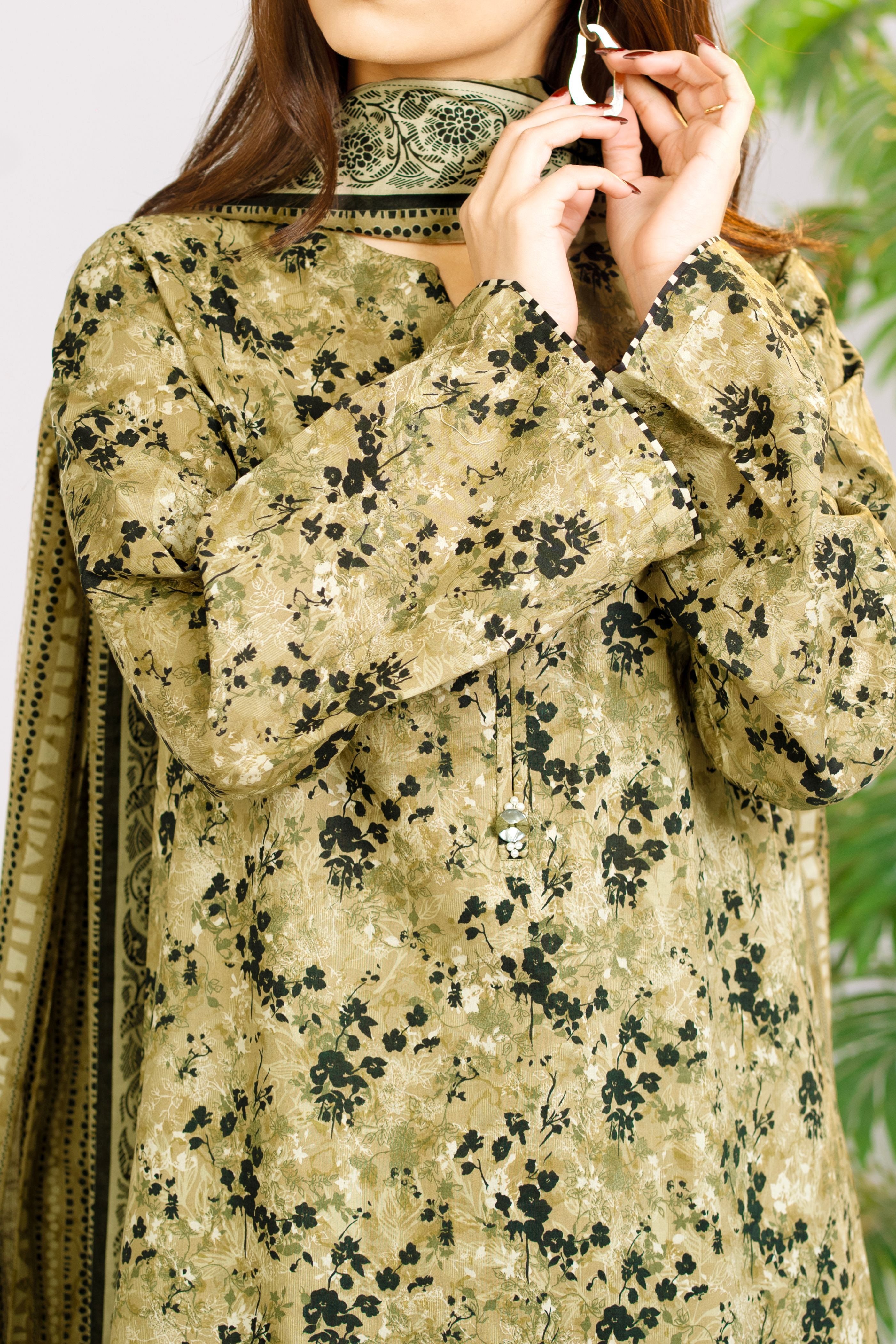 Printed Lawn Suit 3Pc with Printed Dupatta and Dyed Cambric Trouser