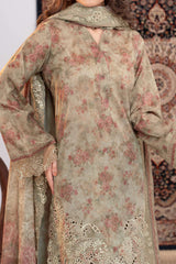 NUSLE3052 Printed Embroidered Suit - Unstitched 3Pc