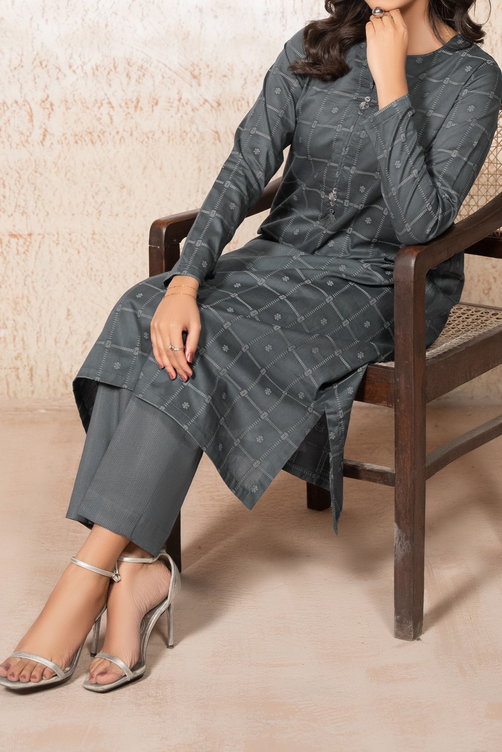 Grey Lawn Jacquard Stitched 2 Piece Suit for Women
