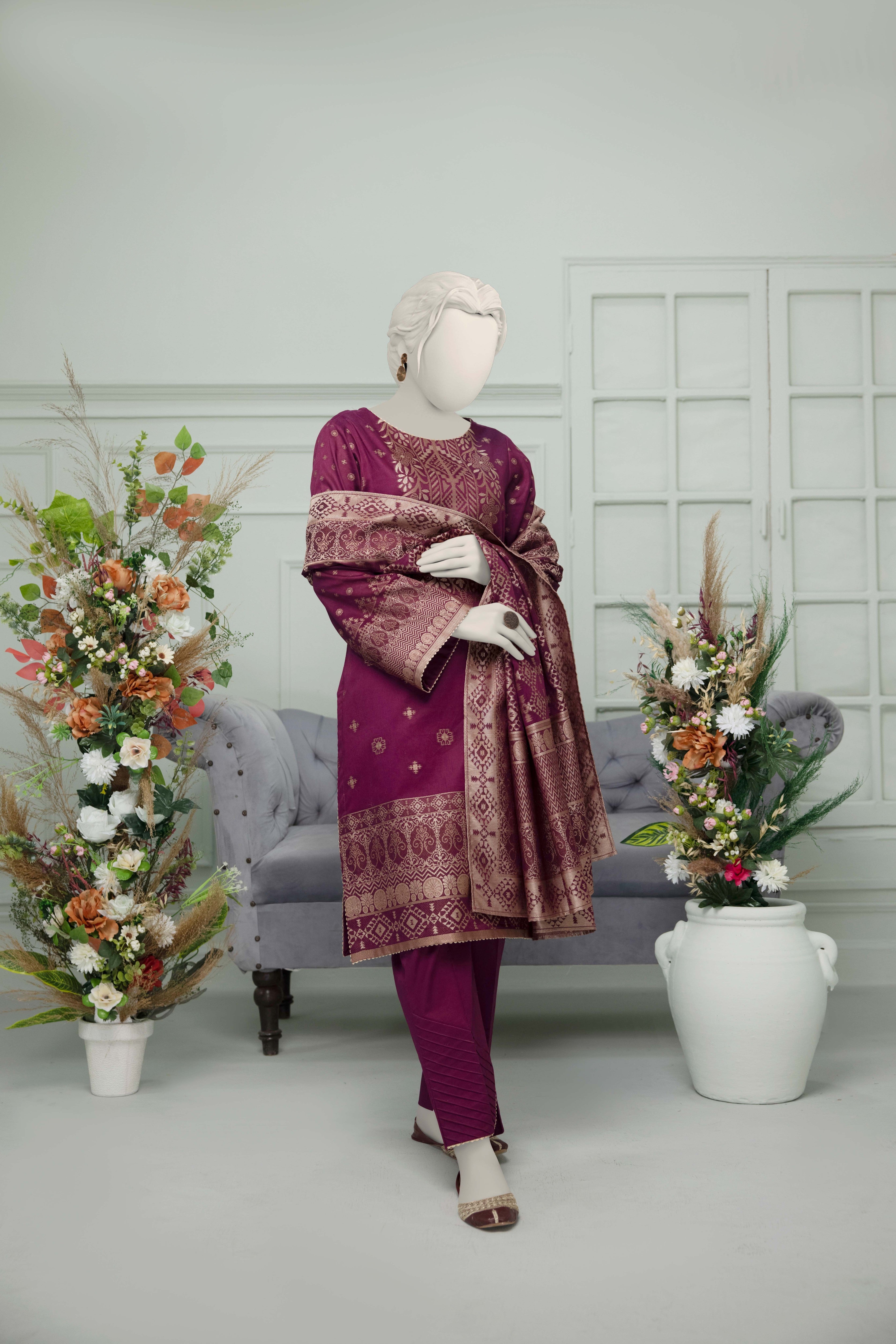 NUS3093 Jacquard Lawn Suit - 3Pc