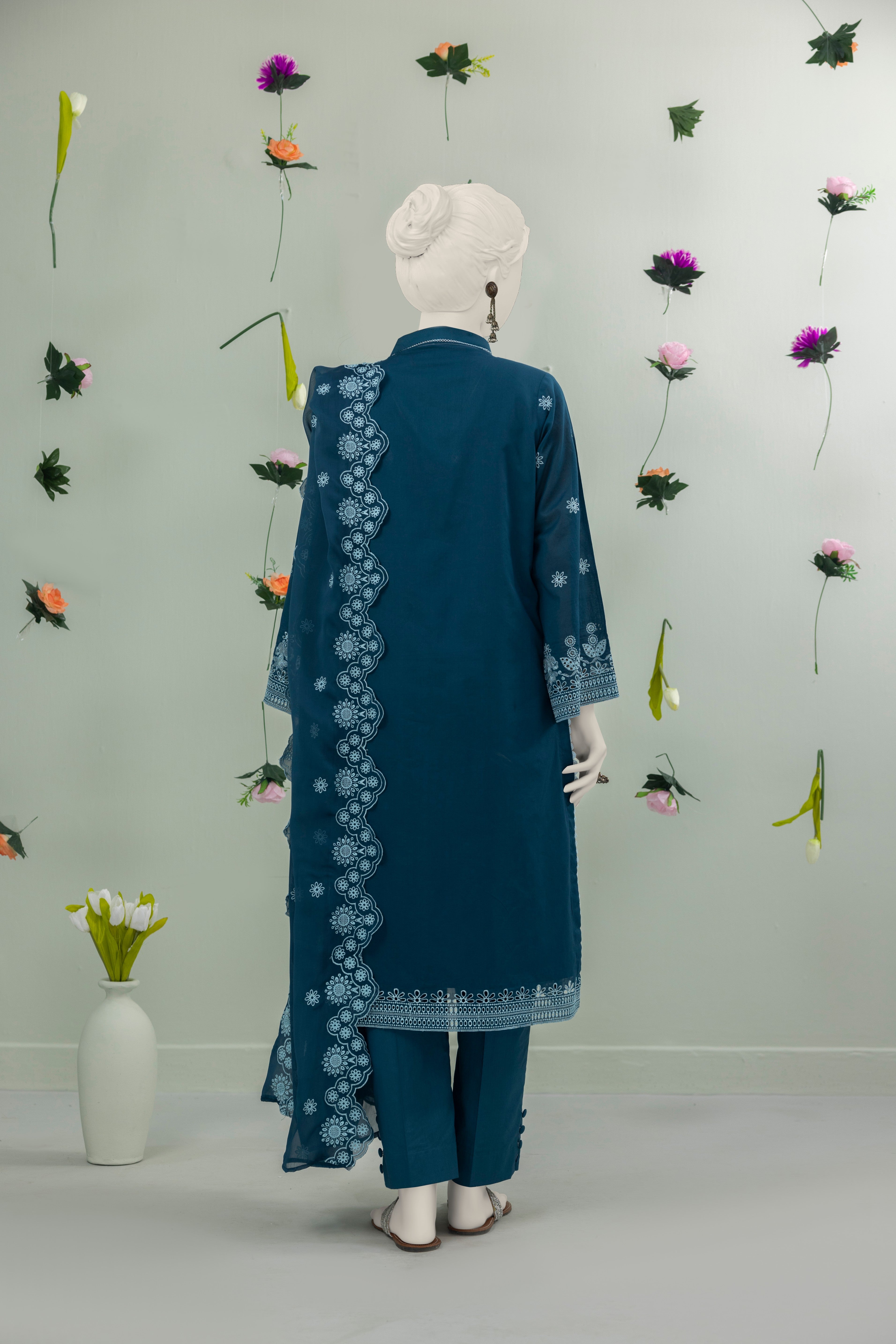 NUS3132 Schiffli Embroidered Lawn Suit - 3 Pc