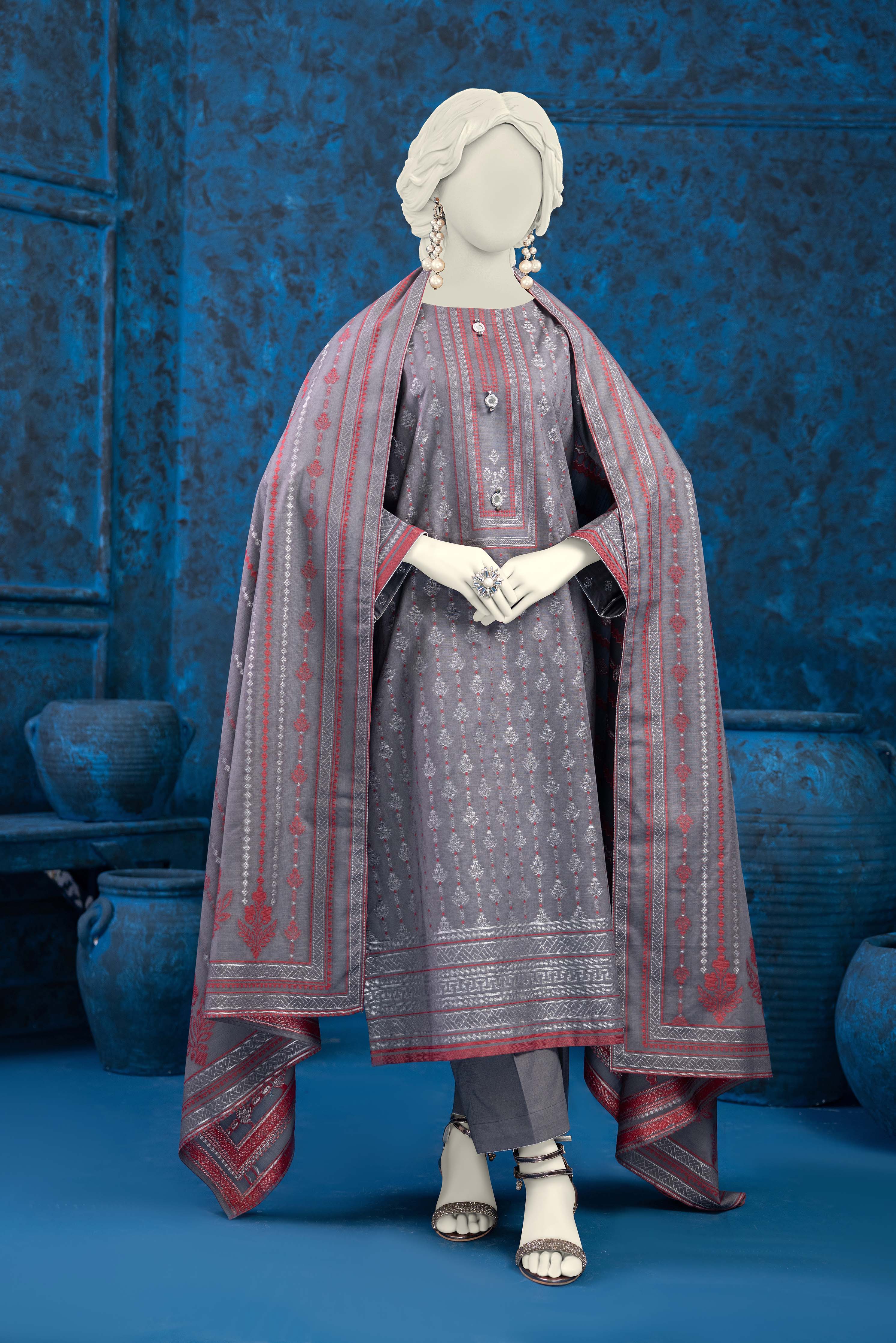 NPWJ3019 - Khaddar Jacquard Suit - Stitched 3 Pc