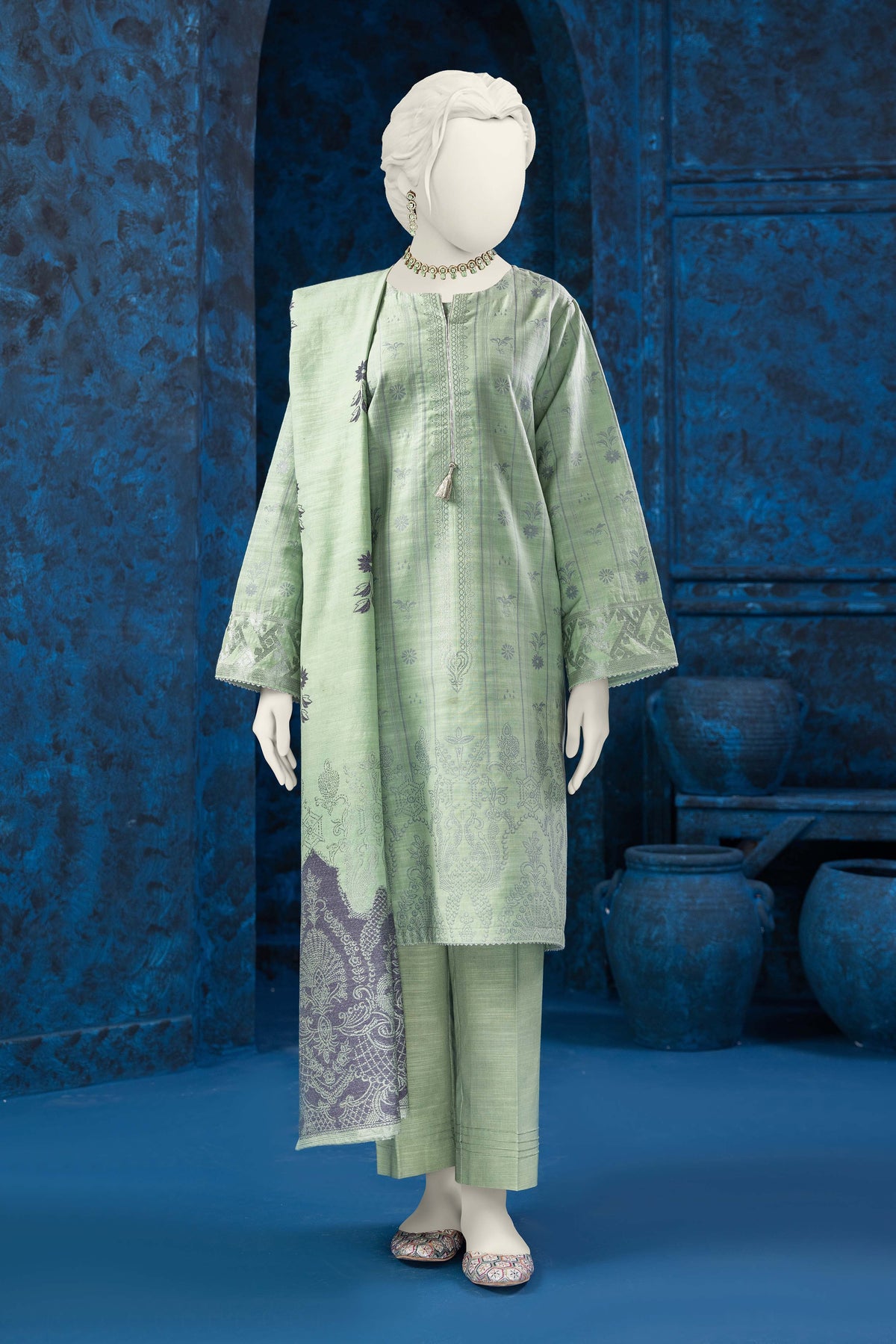 NPWJ3015 - Khaddar Jacquard Suit - Stitched 3 Pc