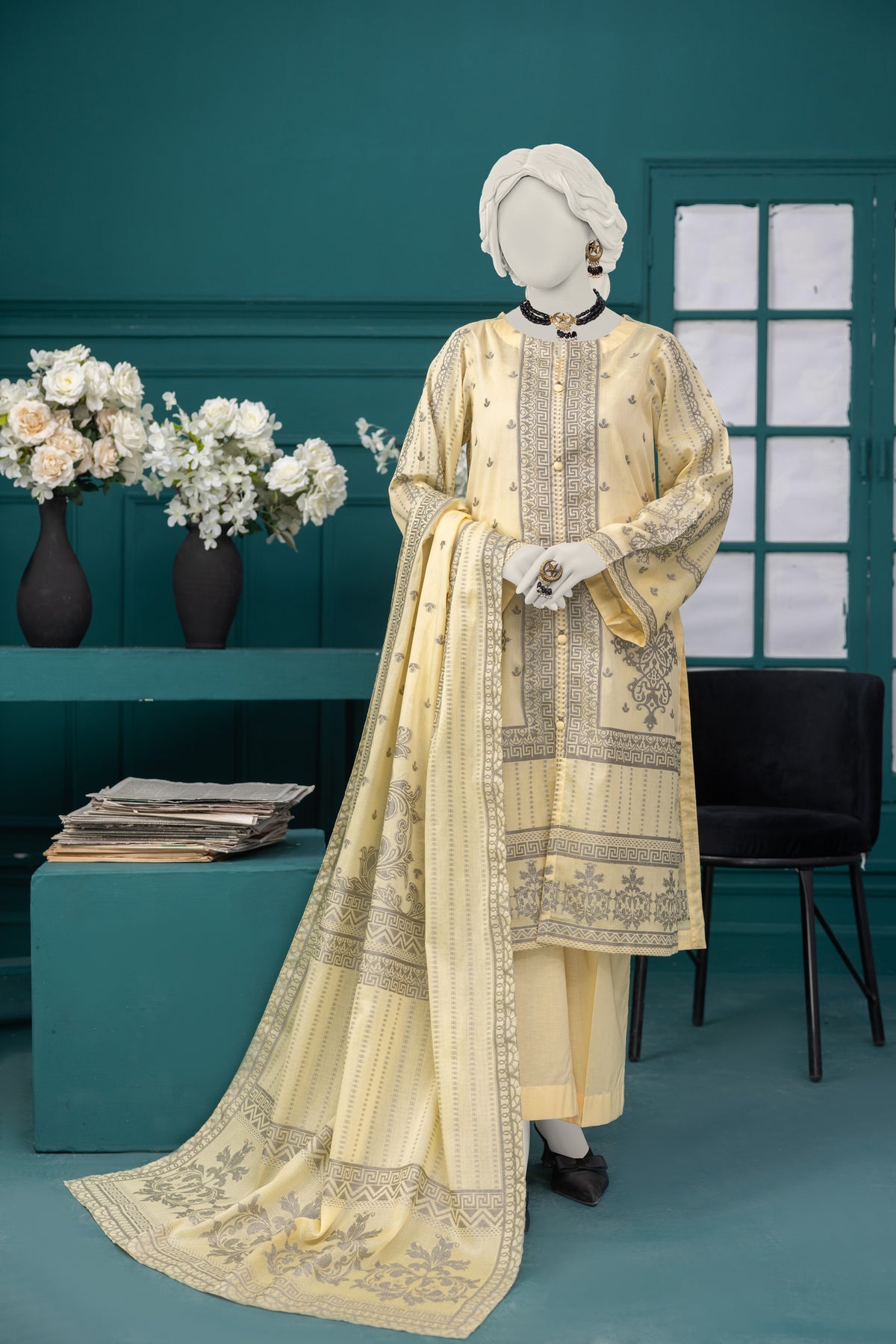 NUS3087 Jacquard Lawn Suit - 3Pc